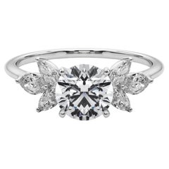 GIA Certified 6 Carat Diamond Ring Round Brilliant 18K Gold Marquise Accents