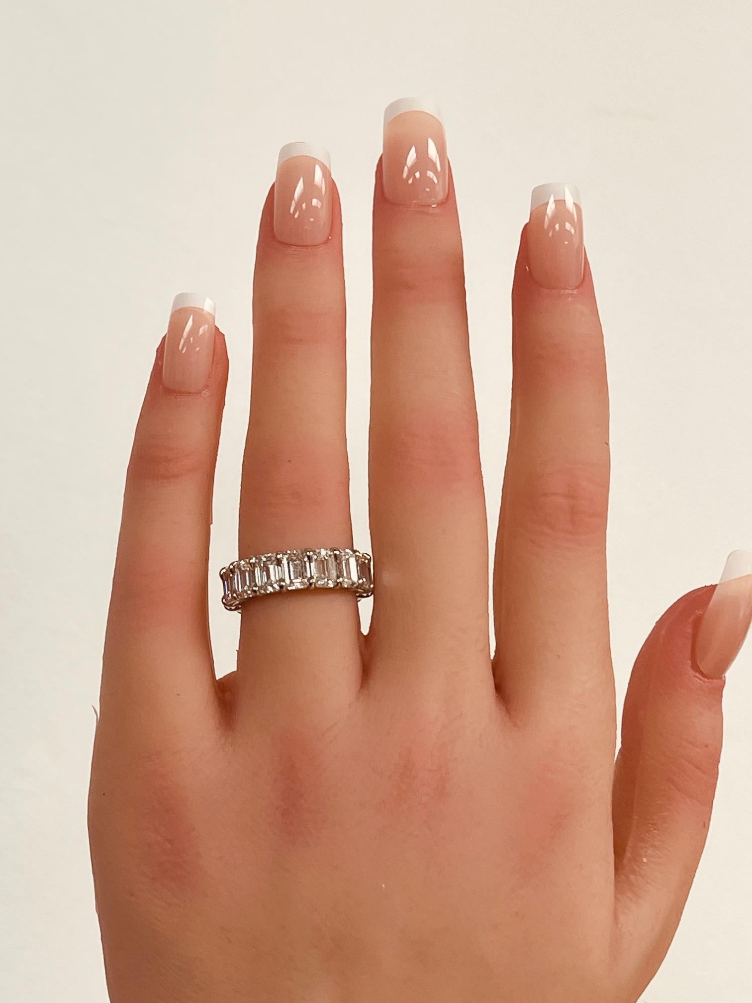 GIA Certified 6.11 Ctw. Emerald Cut Diamond Half Eternity Ring in Platinum For Sale 4