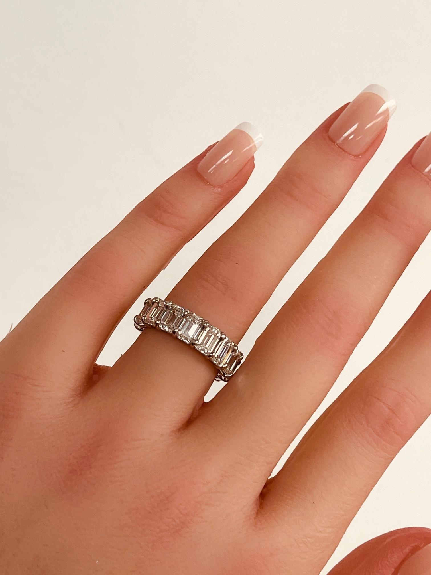 GIA Certified 6.11 Ctw. Emerald Cut Diamond Half Eternity Ring in Platinum For Sale 5