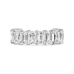 GIA Certified 6.11 Ctw. Emerald Cut Diamond Half Eternity Ring in Platinum