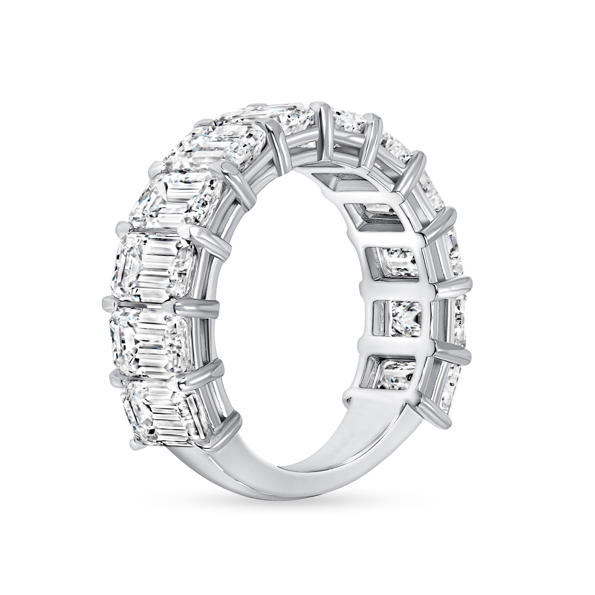 GIA Certified 6.11 Ctw. Emerald Cut Diamond Half Eternity Ring in Platinum In New Condition For Sale In San Francisco, CA