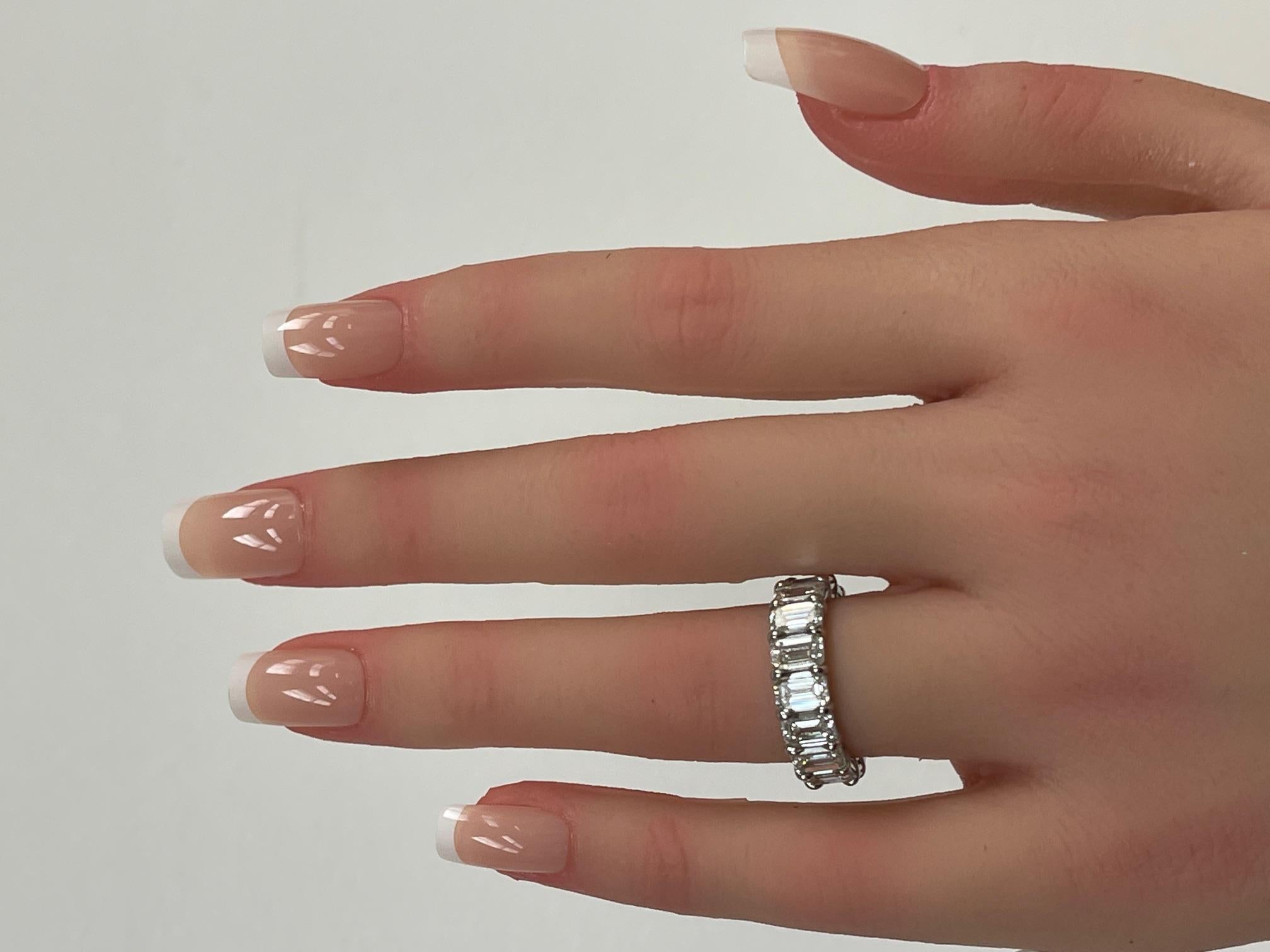 GIA Certified 6.11 Ctw. Emerald Cut Diamond Half Eternity Ring in Platinum For Sale 3