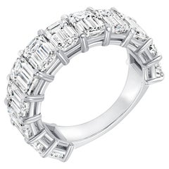 GIA Certified 6.11 Ctw. Emerald Cut Diamond Half Eternity Ring in Platinum
