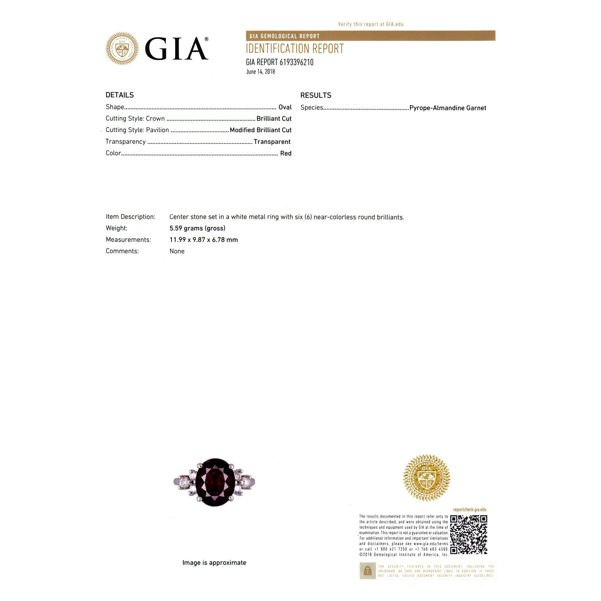 GIA Certified 6.12 Carat Garnet Diamond White Gold Engagement Ring 1