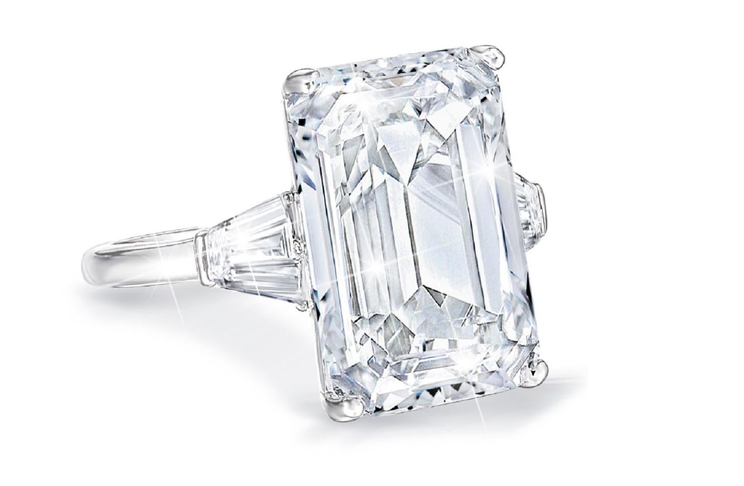 Taglio smeraldo Anello con diamante taglio smeraldo certificato GIA da 6.13 carati in platino in vendita