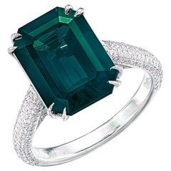 GIA Certified 6.13 Carat Natural VIVID Green Emerald 18k Gold Ring