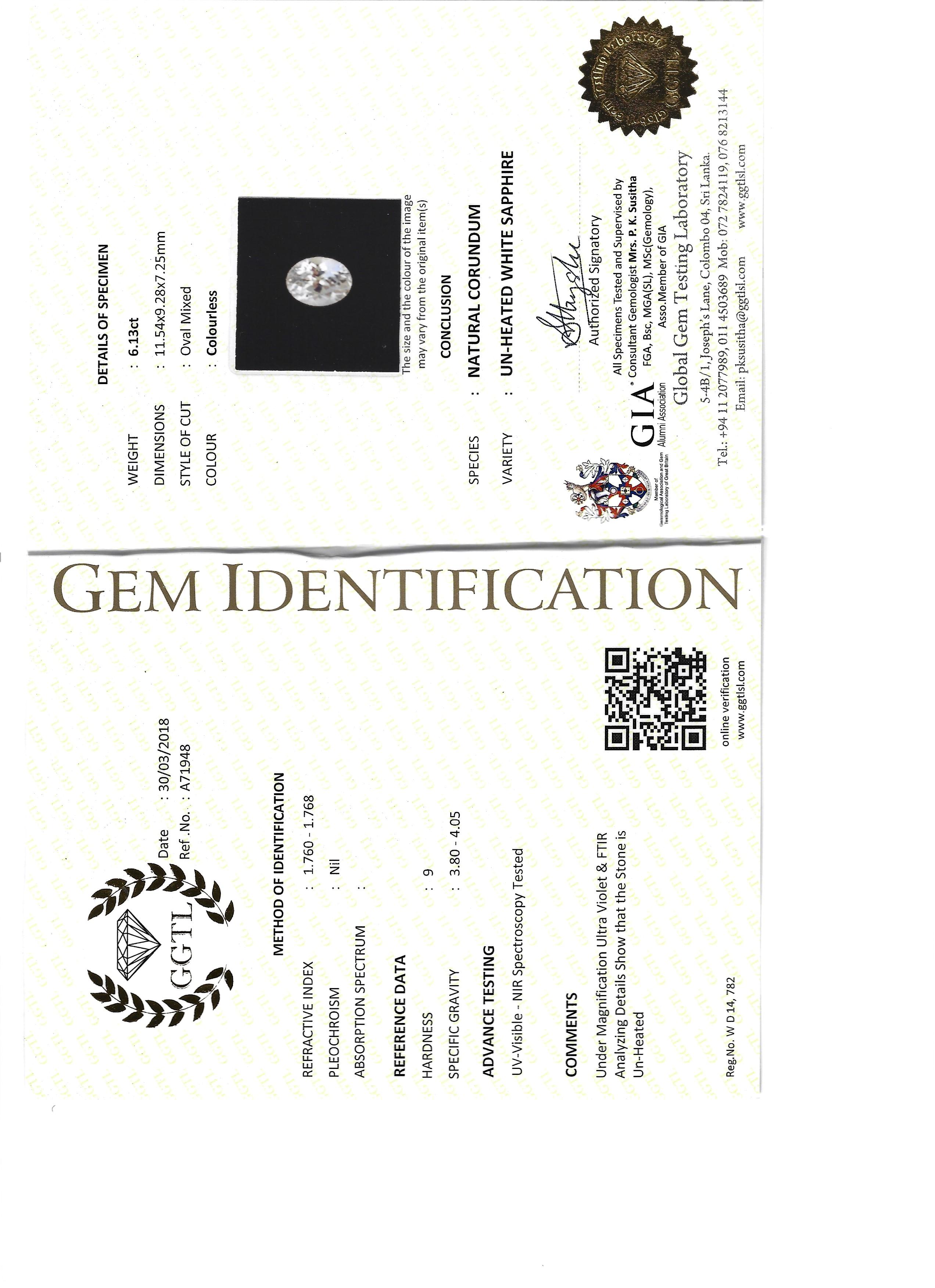 Bague en or 18 carats certifiée GIA 6,13 carats saphir incolore diamant Pour femmes en vente