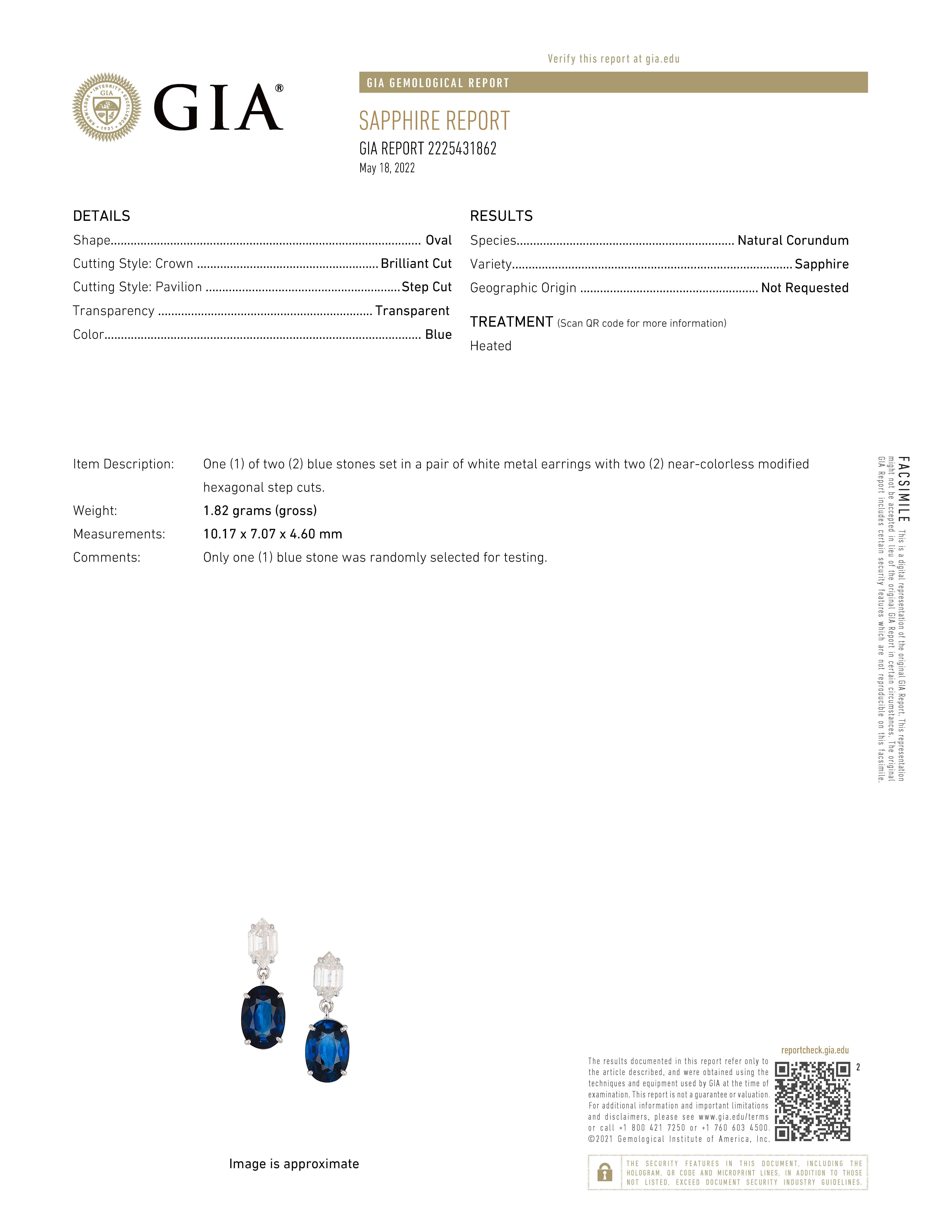 GIA Certified 6.14 Carat Blue sapphire Dangle drop earring with Diamond For Sale 3
