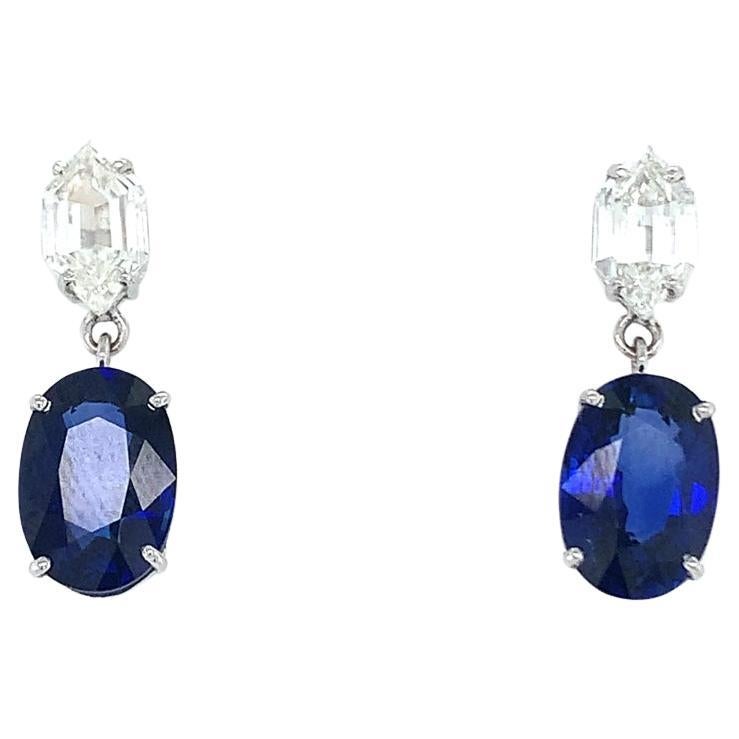 GIA Certified 6.14 Carat Blue sapphire Dangle drop earring with Diamond For Sale