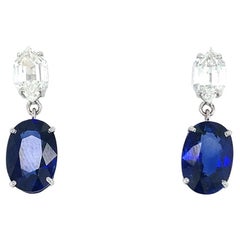 GIA Certified 6.14 Carat Blue spphire Dangle drop earring with Diamond (Boucles d'oreilles pendantes en saphir bleu avec diamant)