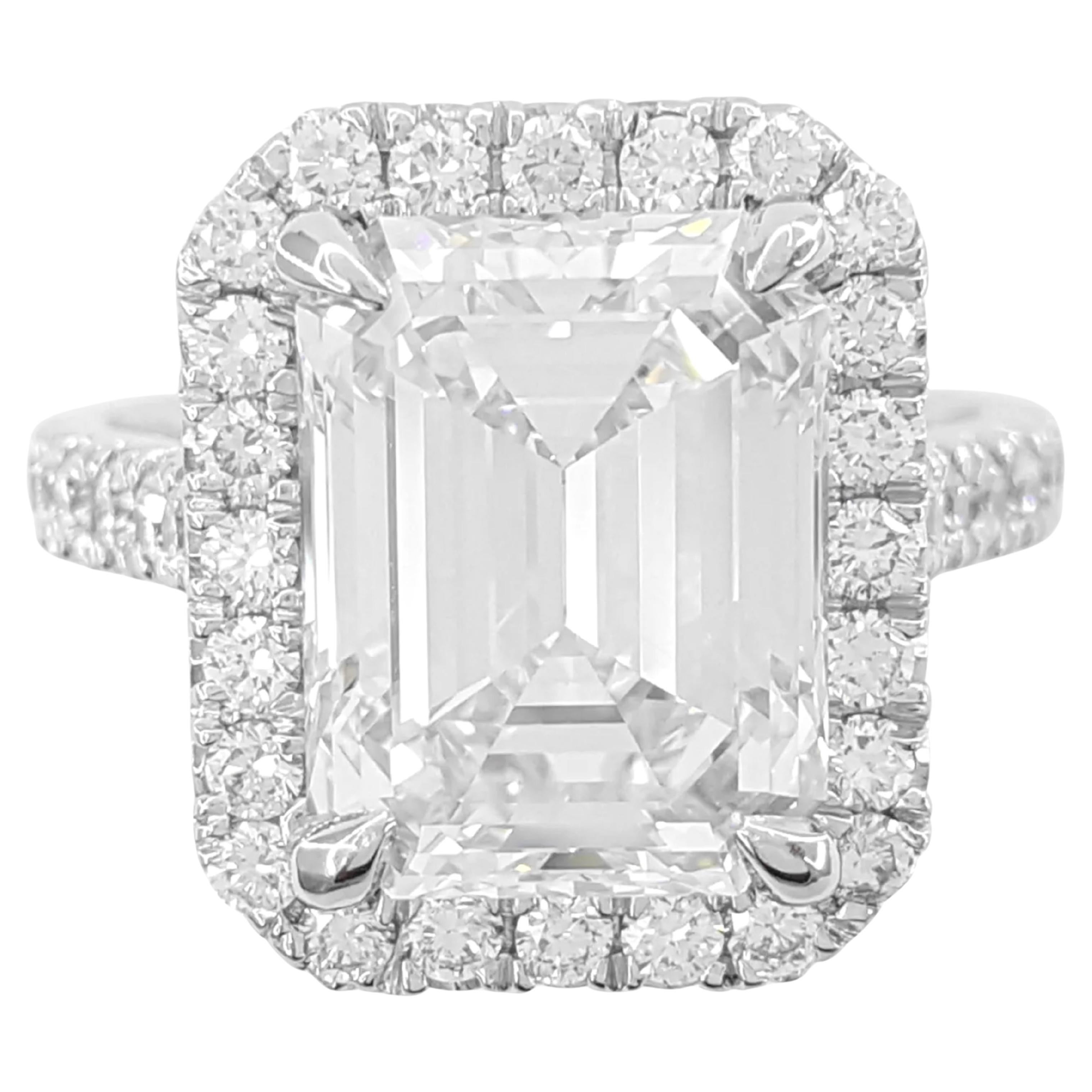 GIA Certified 6.14 Carat Emerald Cut Diamond Engagement Platinum Ring