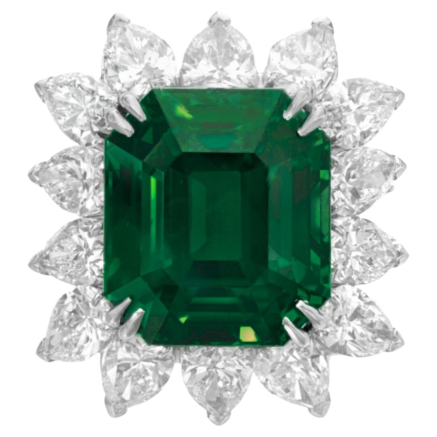 GIA Certified 6.14 Carat Vivid Green Emerald Diamond Ring