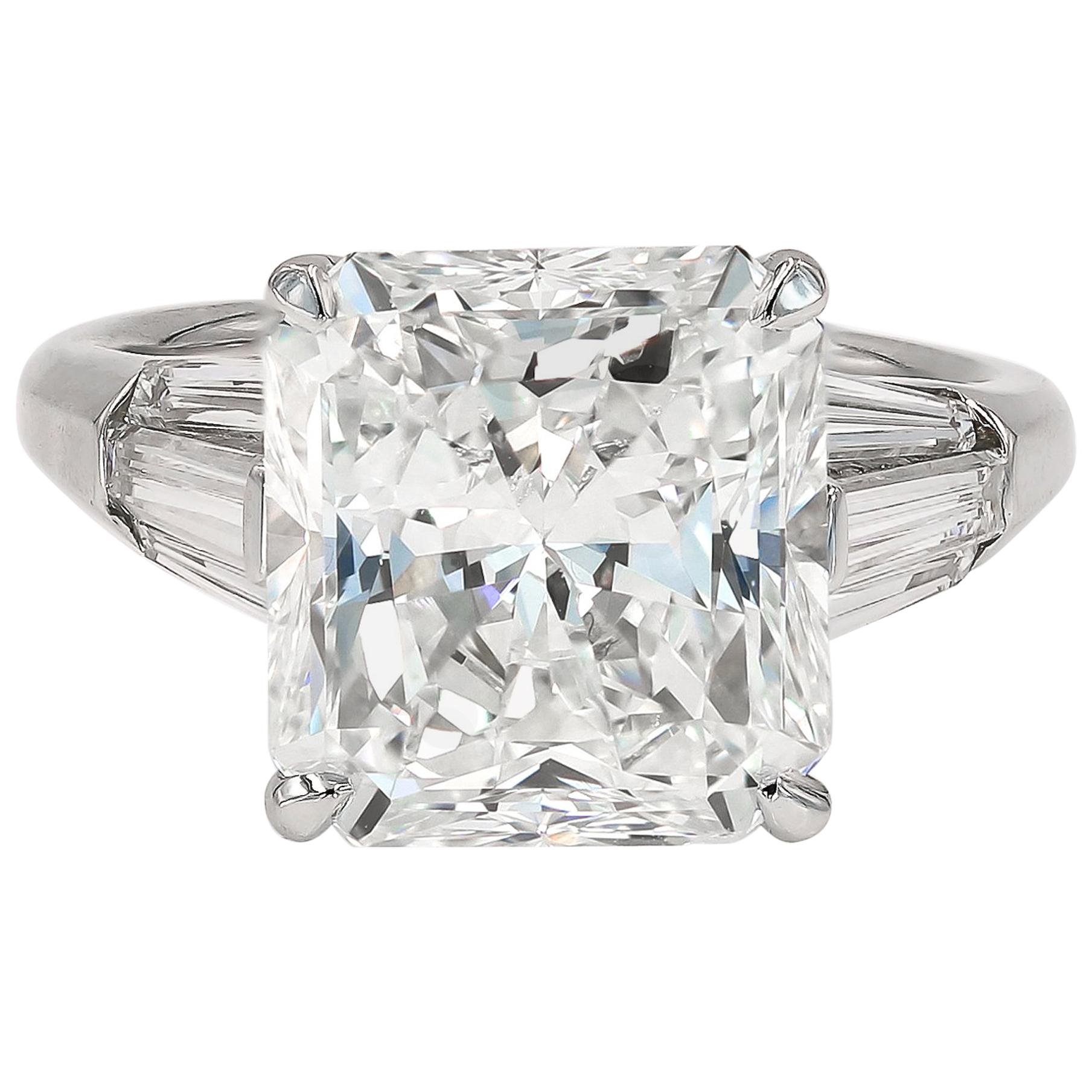 GIA Certified 6.14cts. Radiant Cut & Tapered Baguette Diamond Ring in Platinum