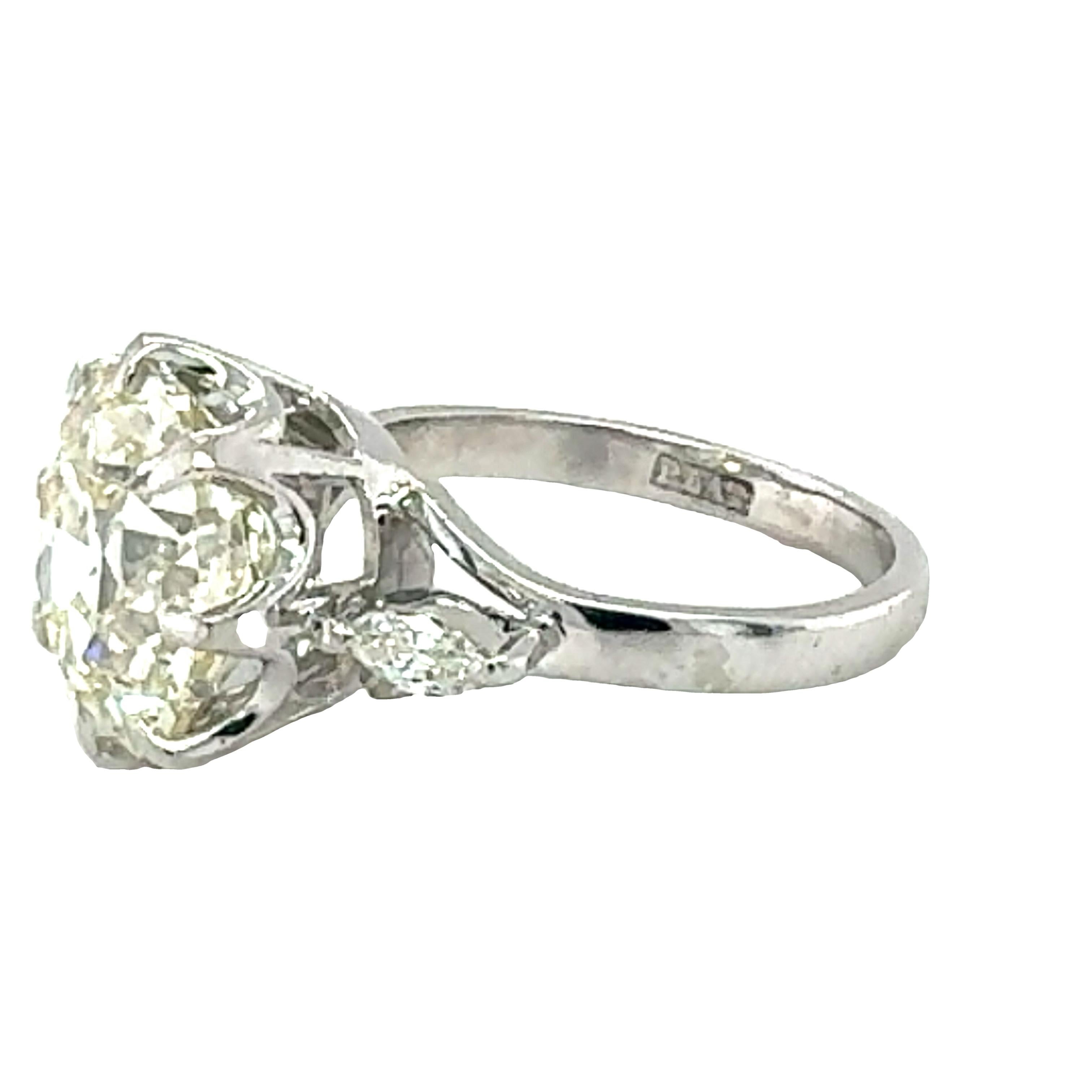 GIA Certified 6.16 Carat Diamond Platinum Victorian Engagement Ring In Good Condition For Sale In Beverly Hills, CA