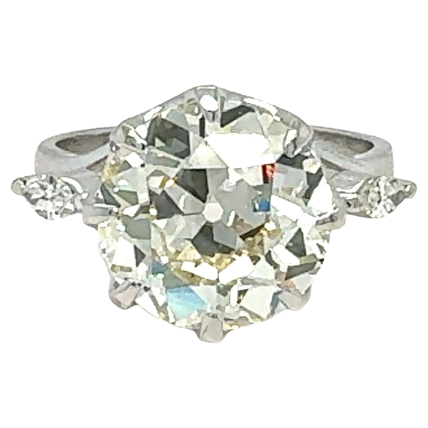 GIA Certified 6.16 Carat Diamond Platinum Victorian Engagement Ring For Sale