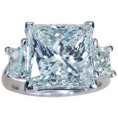 GIA Certified 6.16 Carat Princess M, SI1 with .77pts. Traps Set 18 Karat Gold