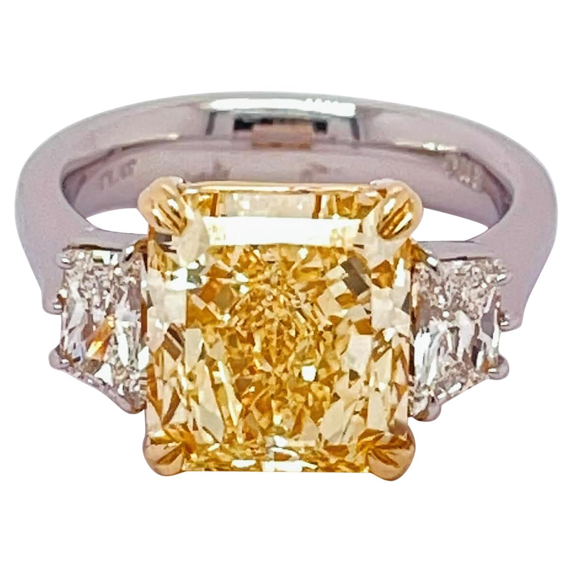 GIA Certified 6.17 Fancy Intense Yellow Radiant Diamond Engagement Ring