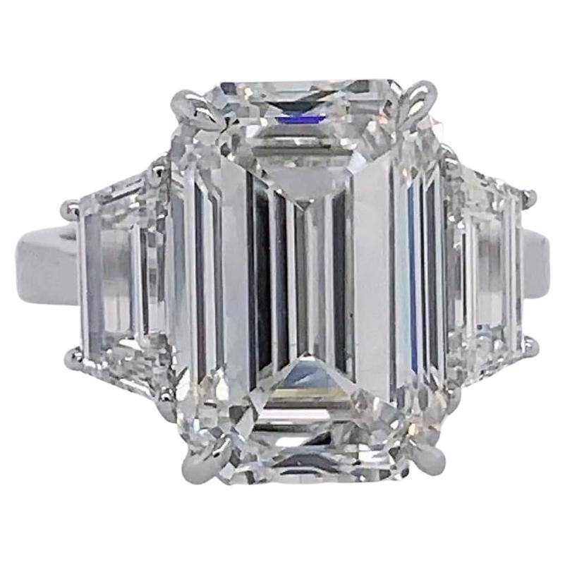 Contemporary GIA Certified 6.18 Carat Emerald Cut Diamond Ring For Sale