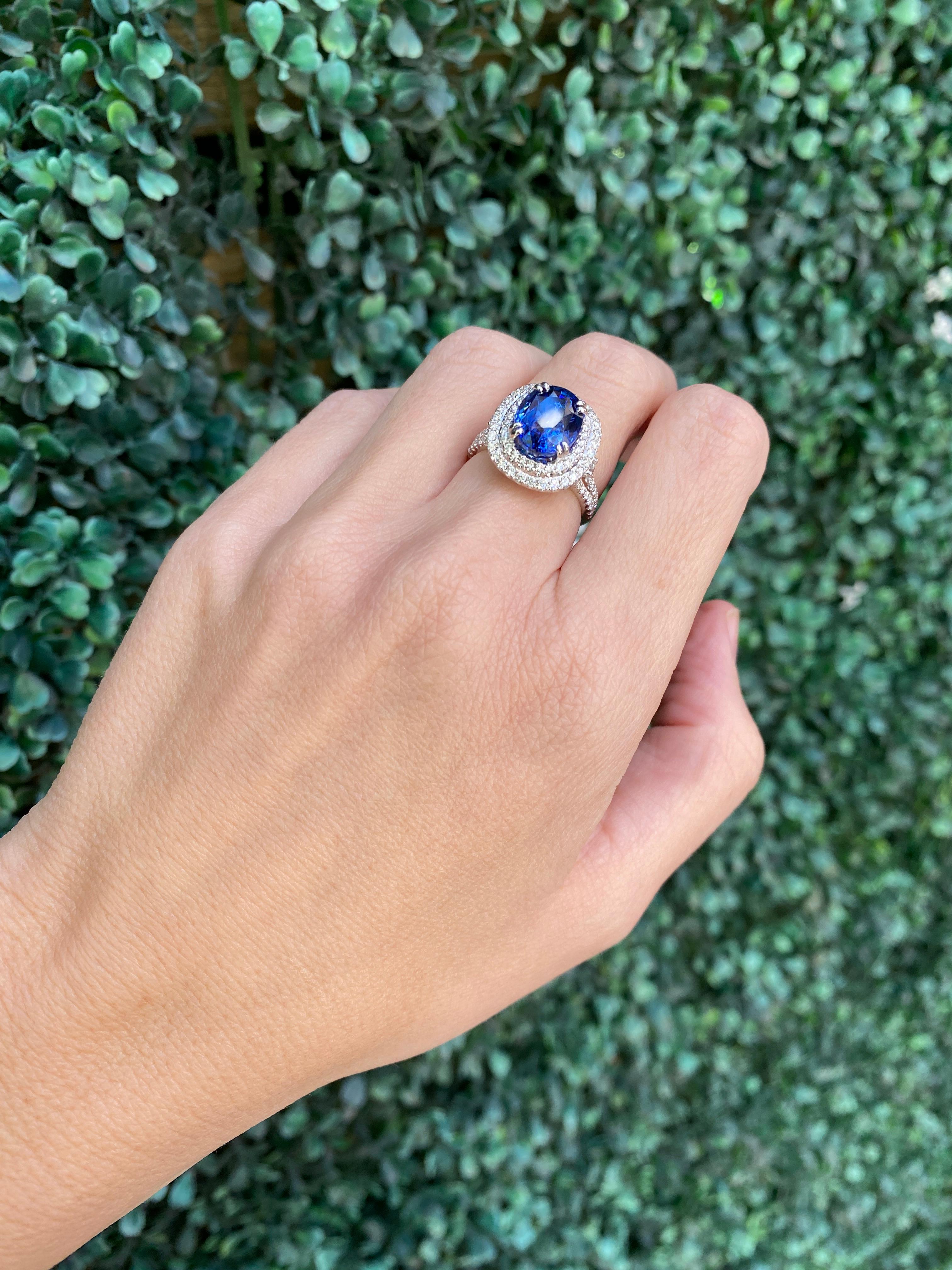 GIA Certified 6.18 Carat Oval Shaped Sri Lankan Sapphire & Diamond Ring For Sale 10