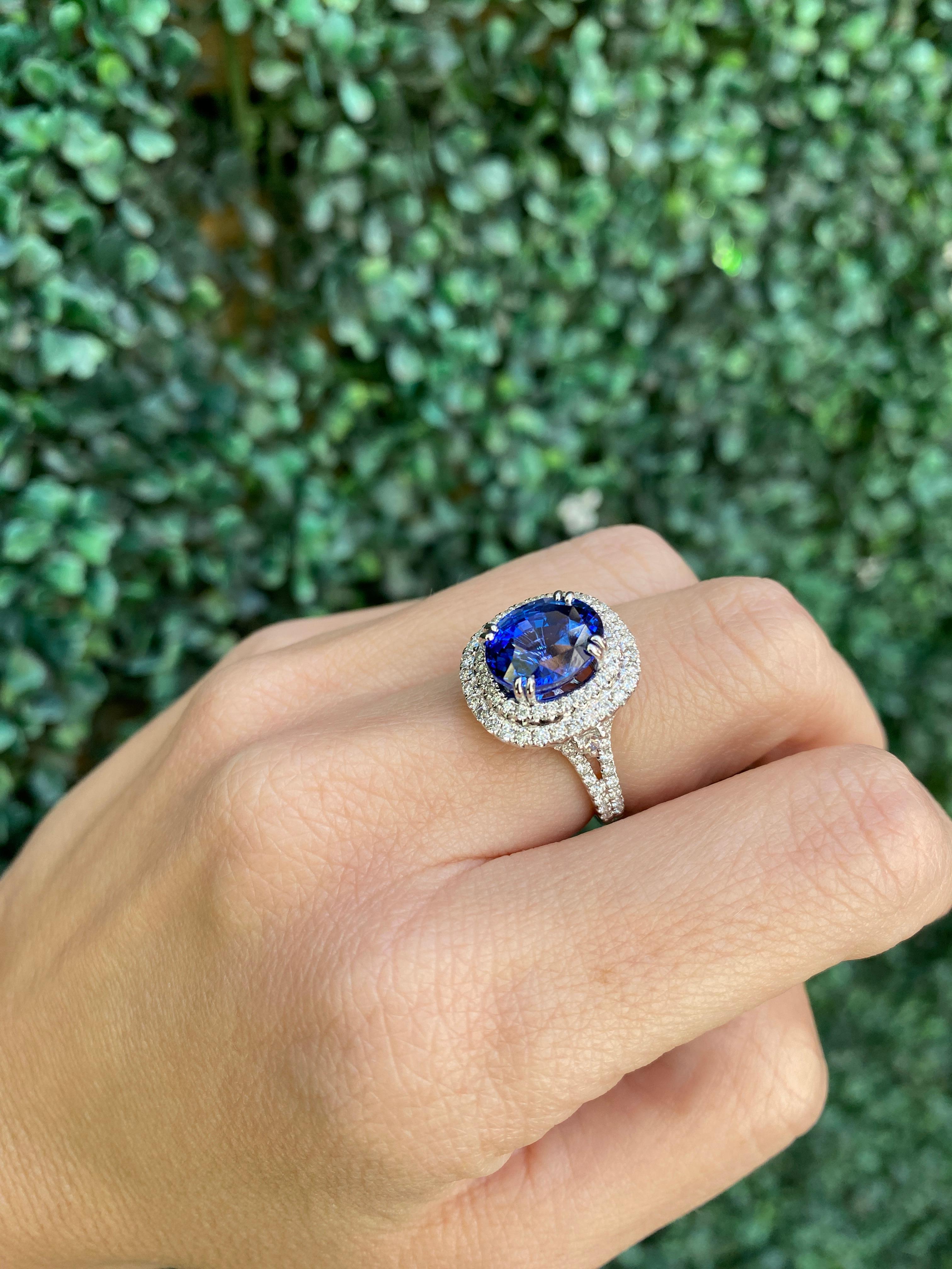 GIA Certified 6.18 Carat Oval Shaped Sri Lankan Sapphire & Diamond Ring For Sale 13