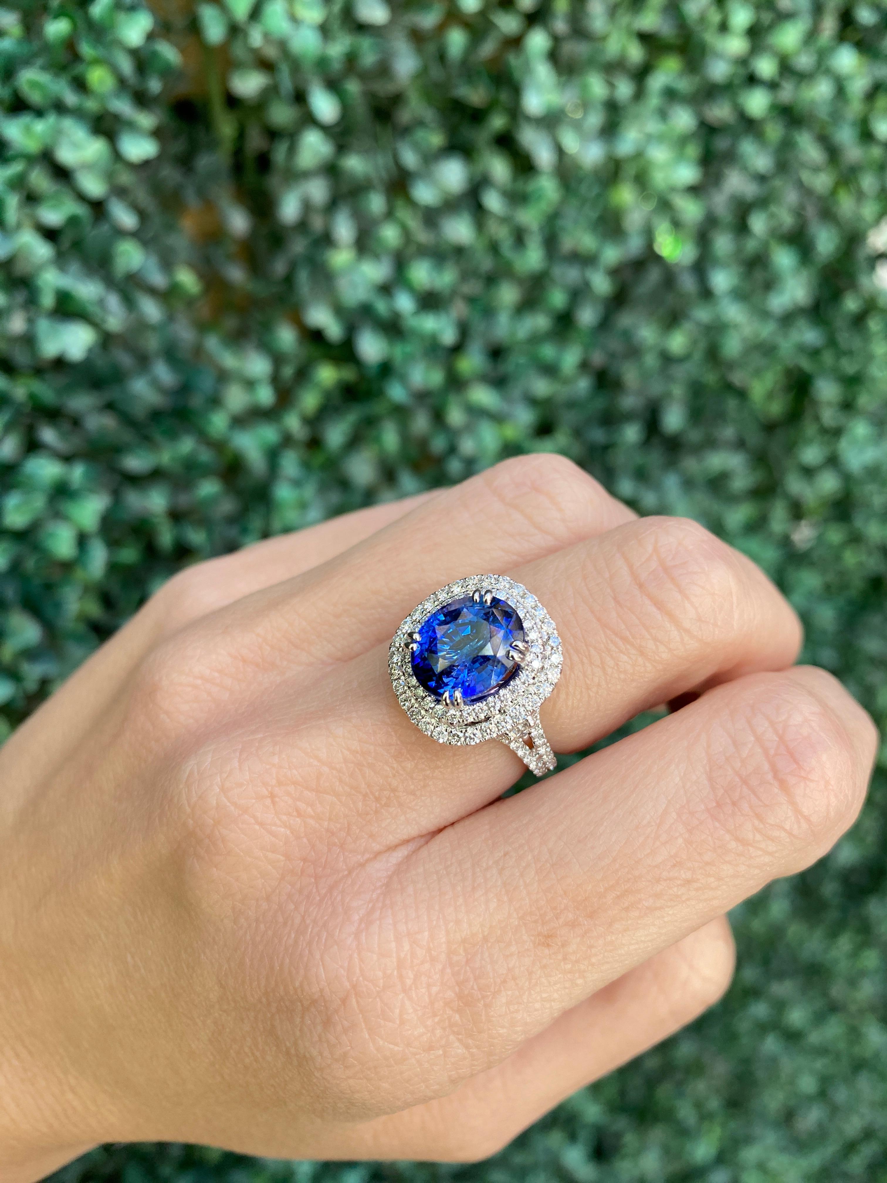 GIA Certified 6.18 Carat Oval Shaped Sri Lankan Sapphire & Diamond Ring For Sale 14