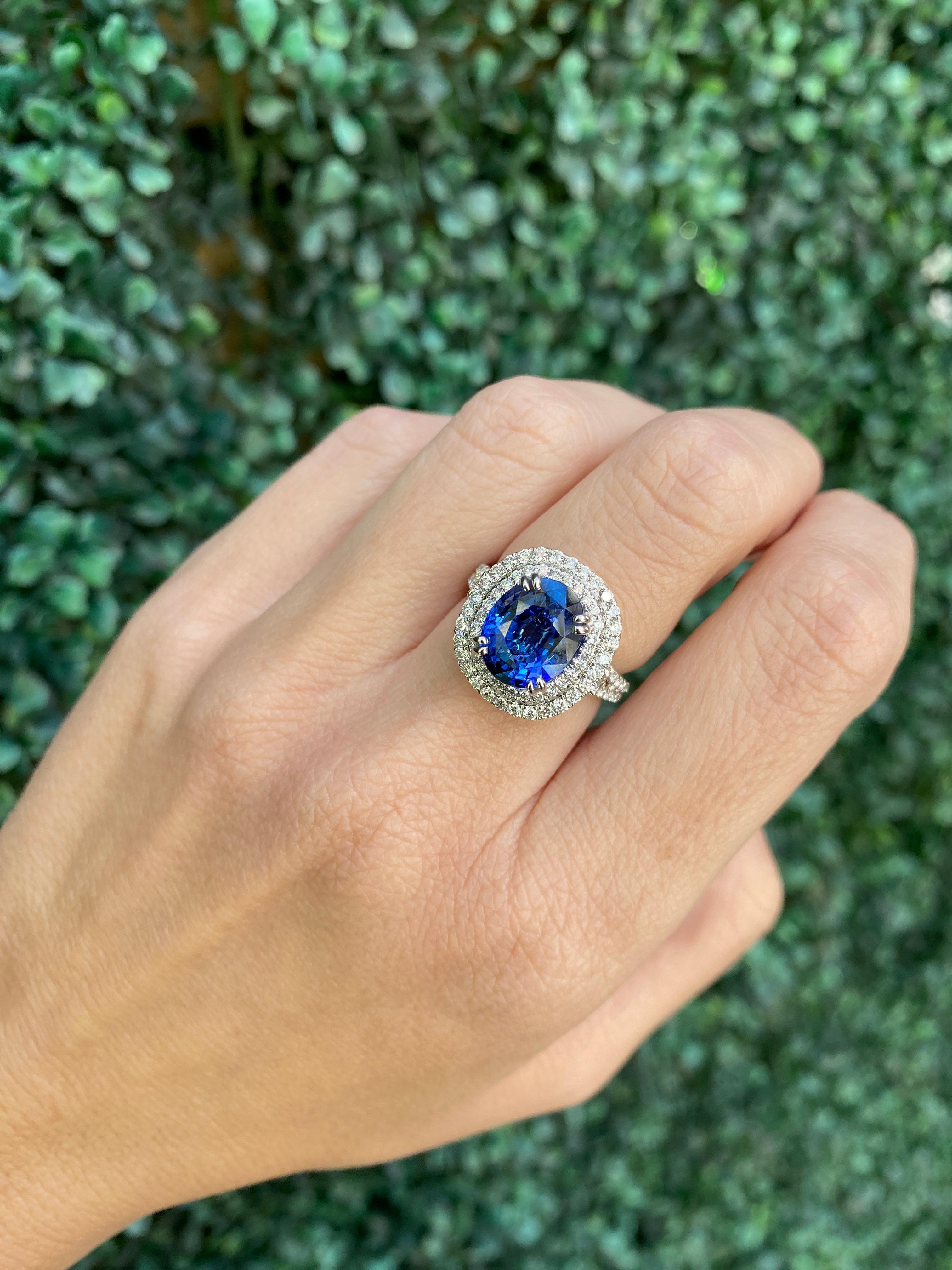 GIA Certified 6.18 Carat Oval Shaped Sri Lankan Sapphire & Diamond Ring For Sale 15