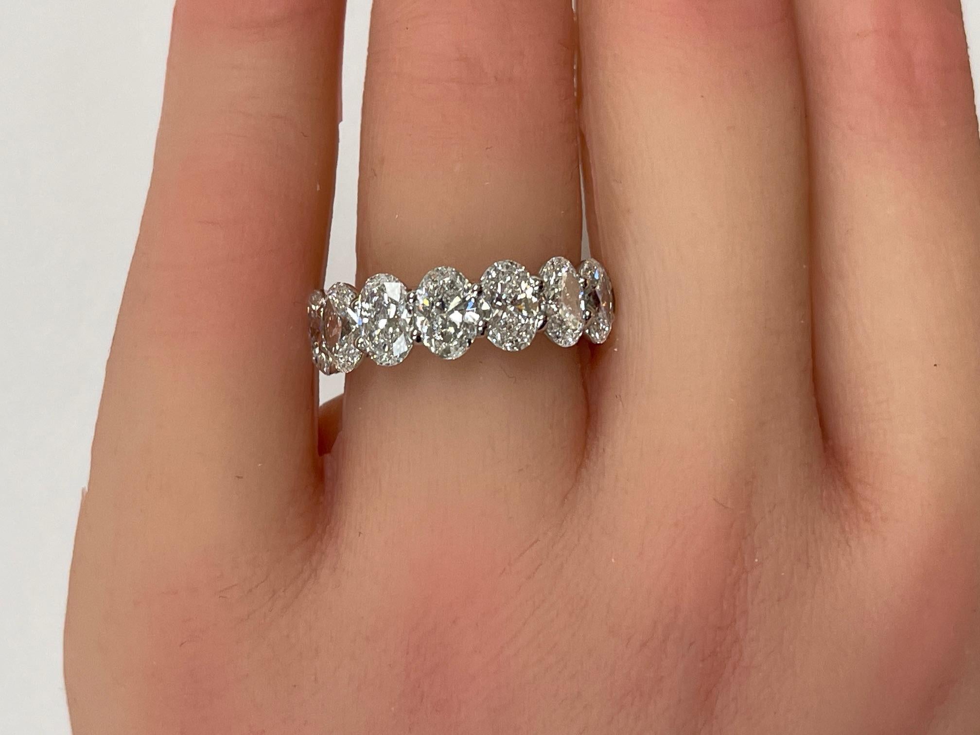 GIA  Certified 6.18 Ctw. Oval Cut Diamond Eternity Band in Platinum For Sale 5