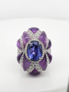 GIA Certified 6.19 Blue-Purple "Color Change" Sapphire, Amethyst & Diamond Ring