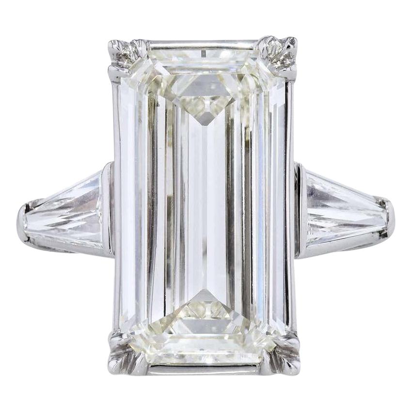 GIA Certified 6.19 Carat Emerald Cut Diamond Platinum Ring