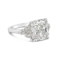 GIA Certified 6.20 Carats Cushion Cut Diamond Three-Stone Engagement Ring