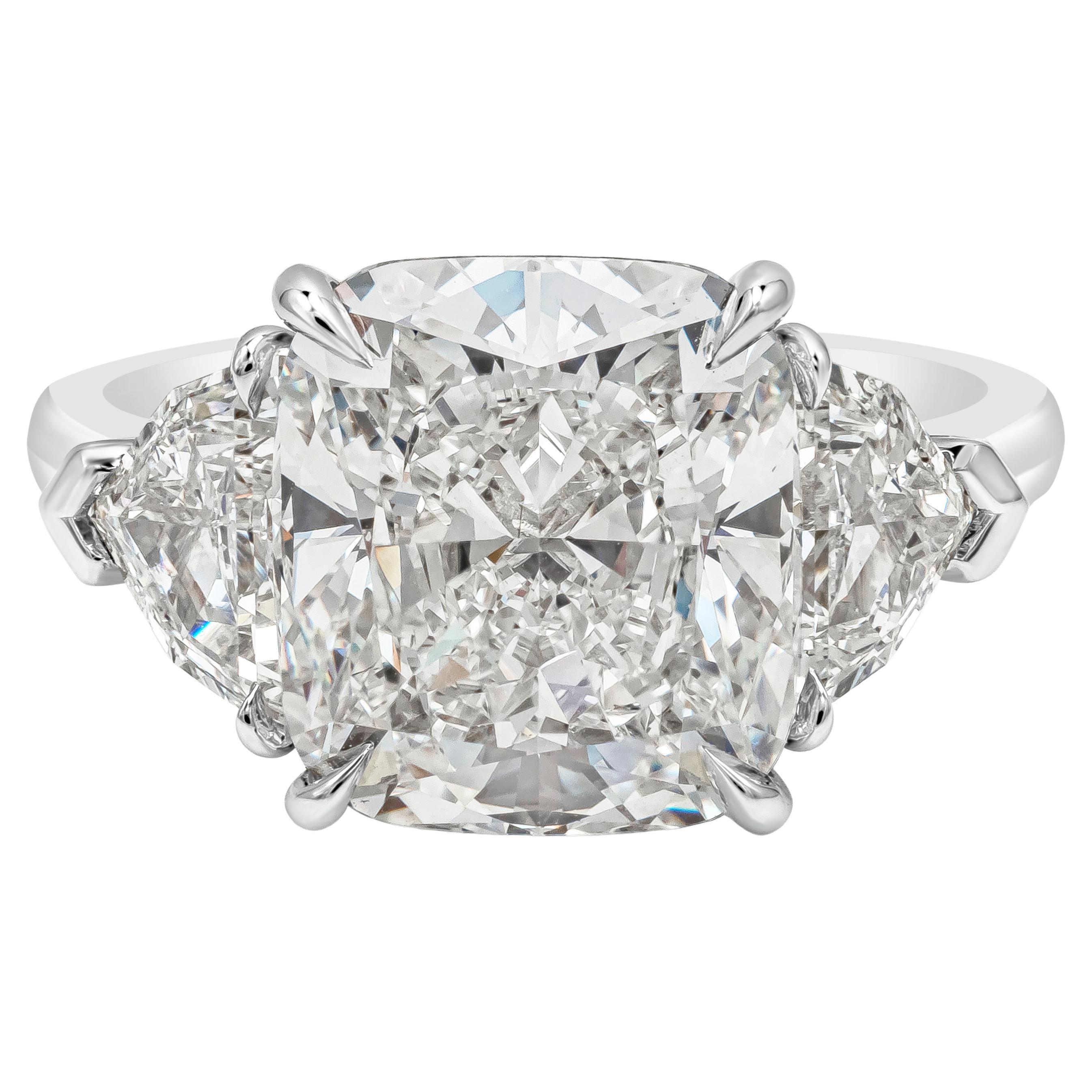 GIA Certified 6.20 Carat Cushion Cut Diamond Three-Stone Engagement Ring