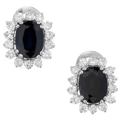 GIA Certified 6.20 Carat Oval Sapphire Diamond Halo White Gold Earrings 