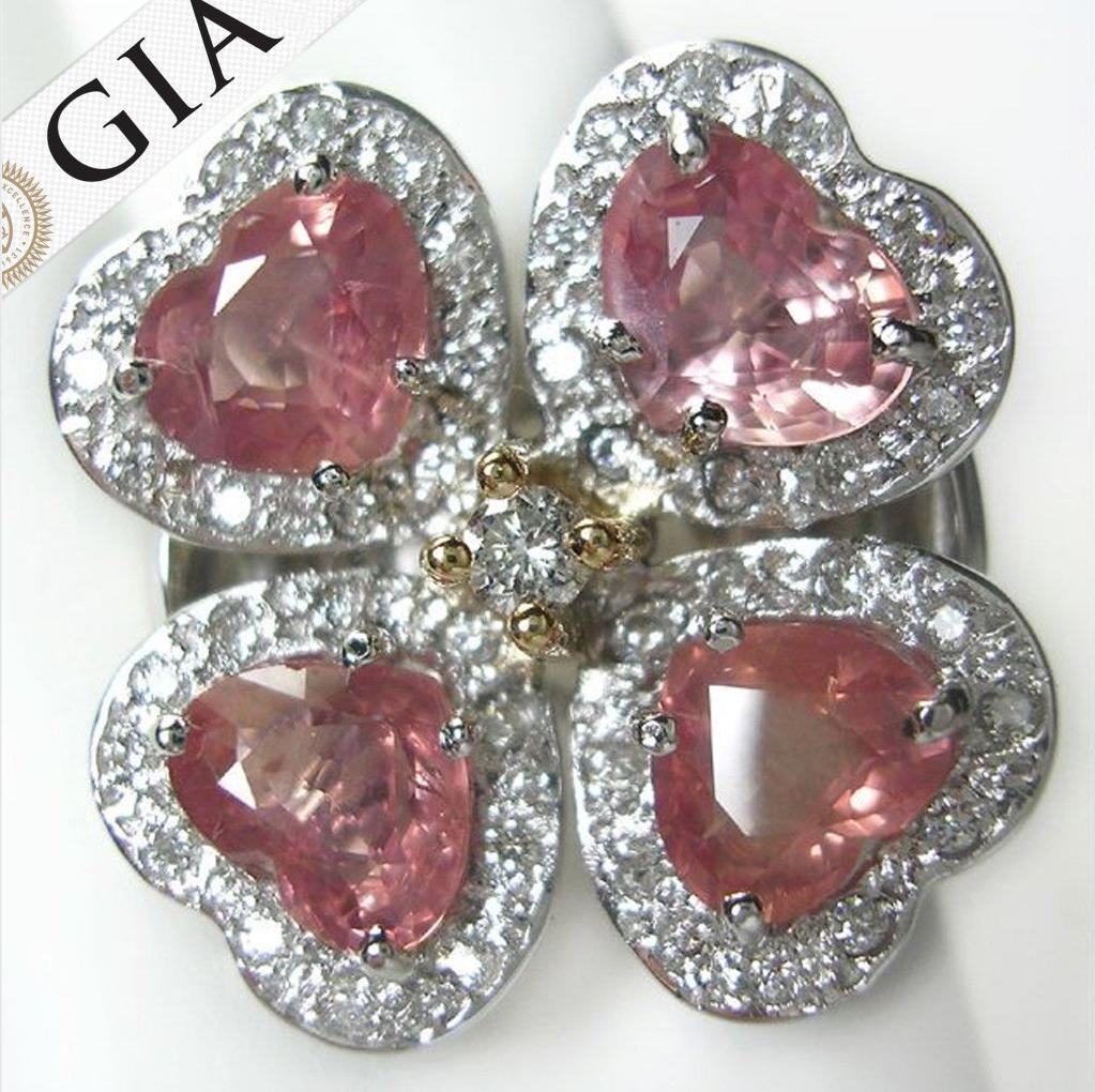 GIA 6,20 Karat Padparadscha Saphir und Diamant Blumenring 18K im Angebot 1