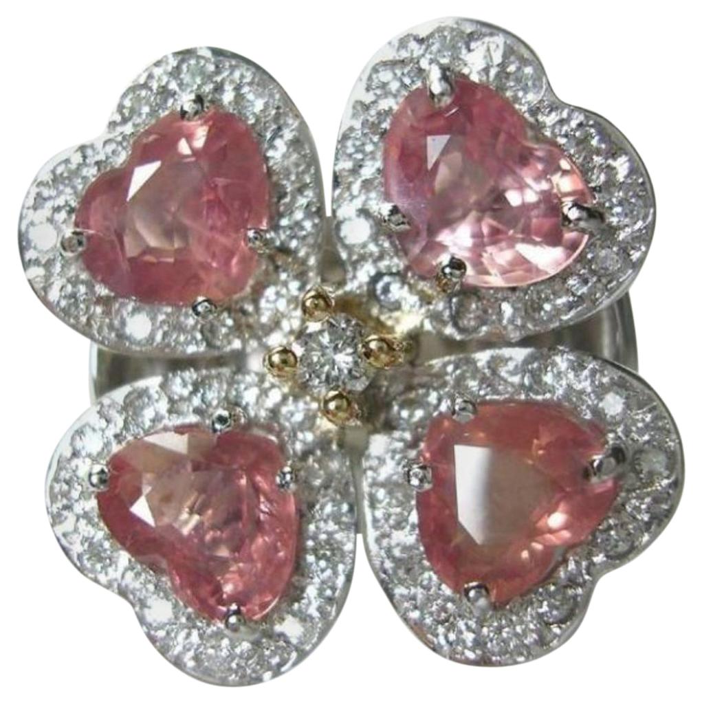 GIA 6.20 Carat Padparadscha Sapphire and Diamond Flower Ring 18K For Sale