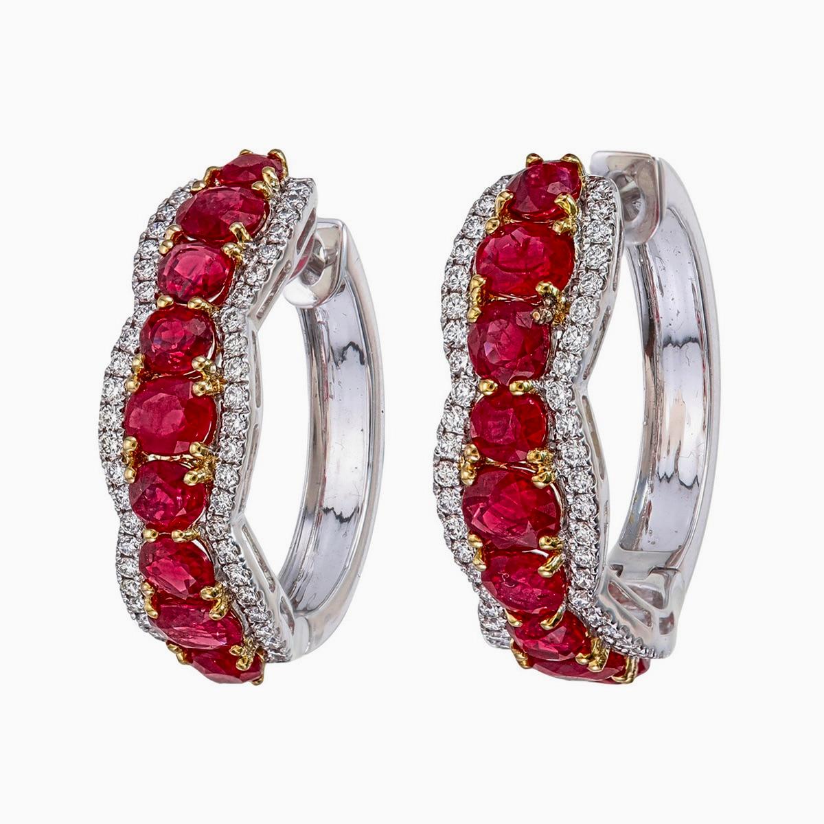 Modern GIA Certified 6.21 Carat No Heat Burma Pigeon Blood Ruby and Diamond Earrings For Sale