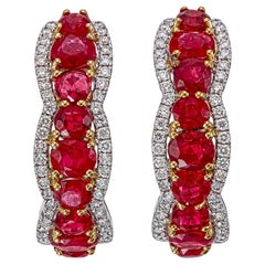 GIA Certified 6.21 Carat No Heat Burma Pigeon Blood Ruby and Diamond Earrings