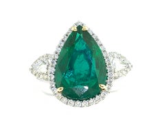 GIA Certified 6.21 Carat Pear Shape Emerald and Diamond Ring