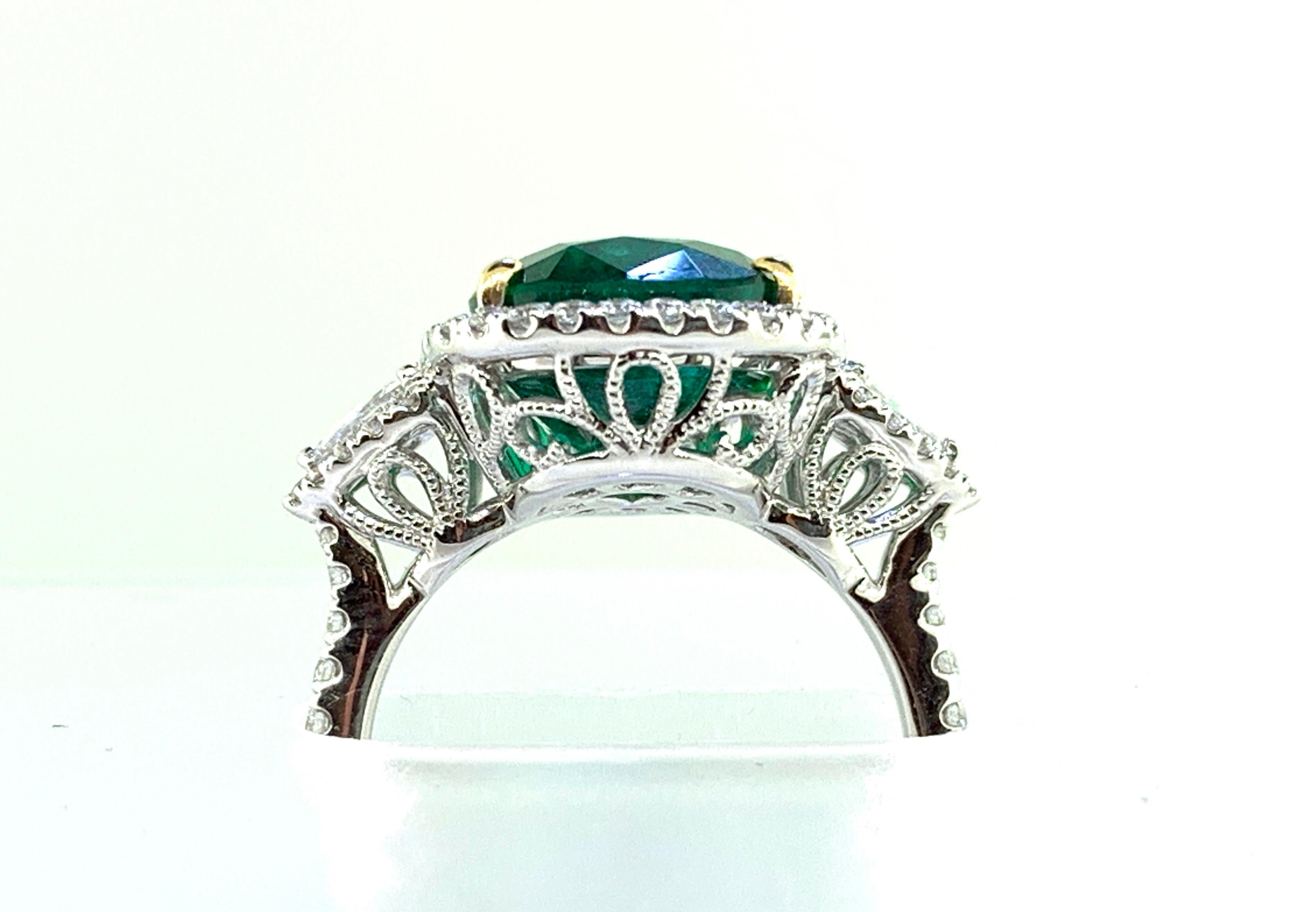 GIA Certified 6.21 Carat Pear Shape Emerald and Diamond Ring 1