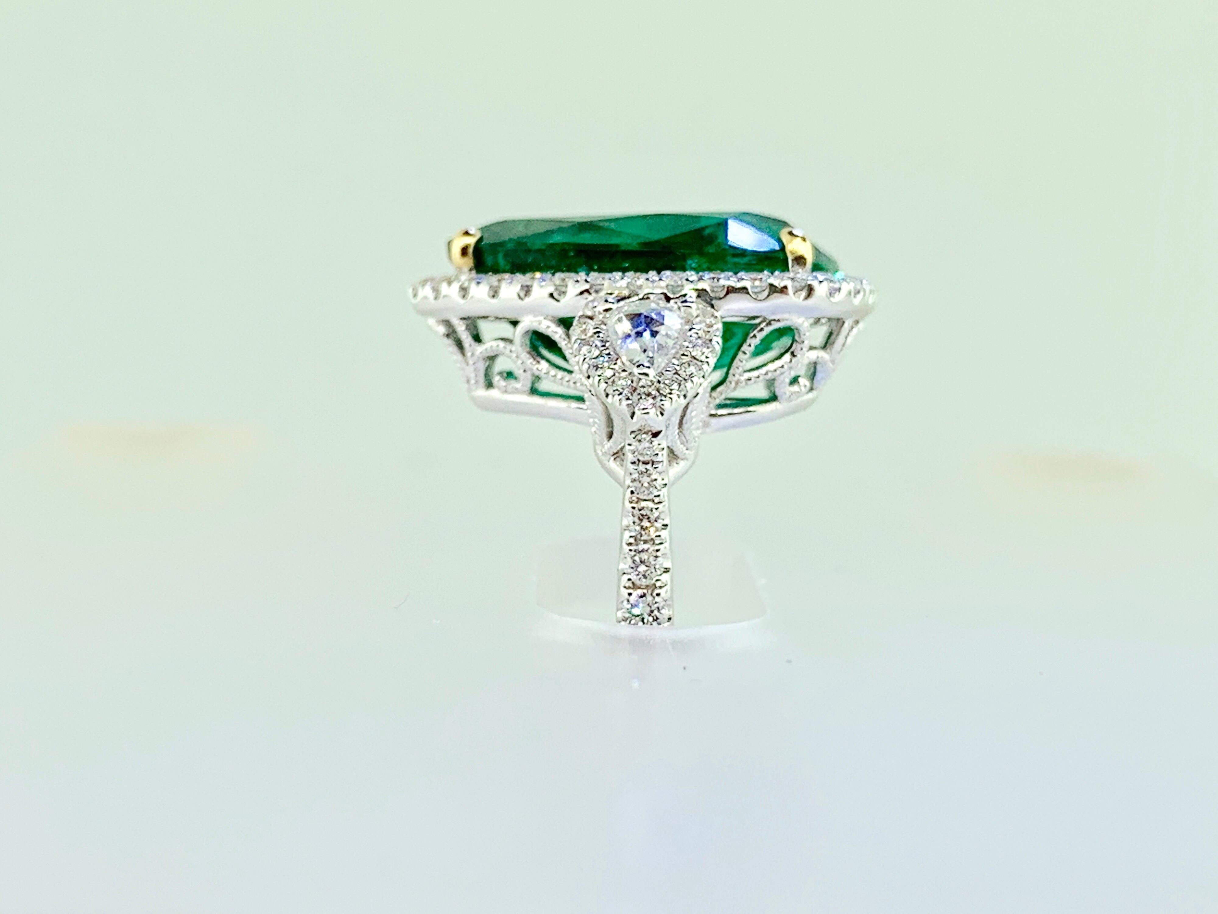 GIA Certified 6.21 Carat Pear Shape Emerald and Diamond Ring 3