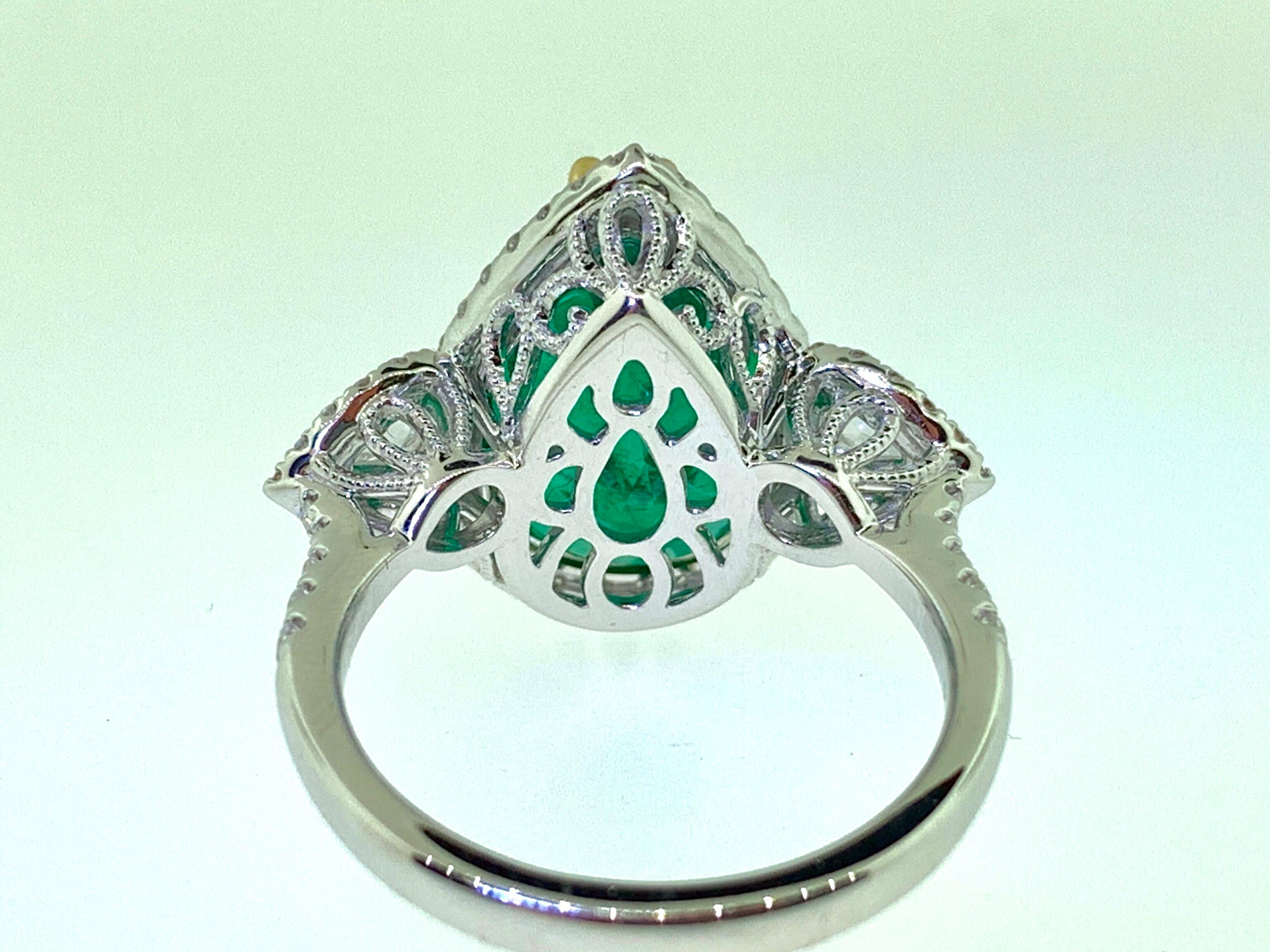 GIA Certified 6.21 Carat Pear Shape Emerald and Diamond Ring 4