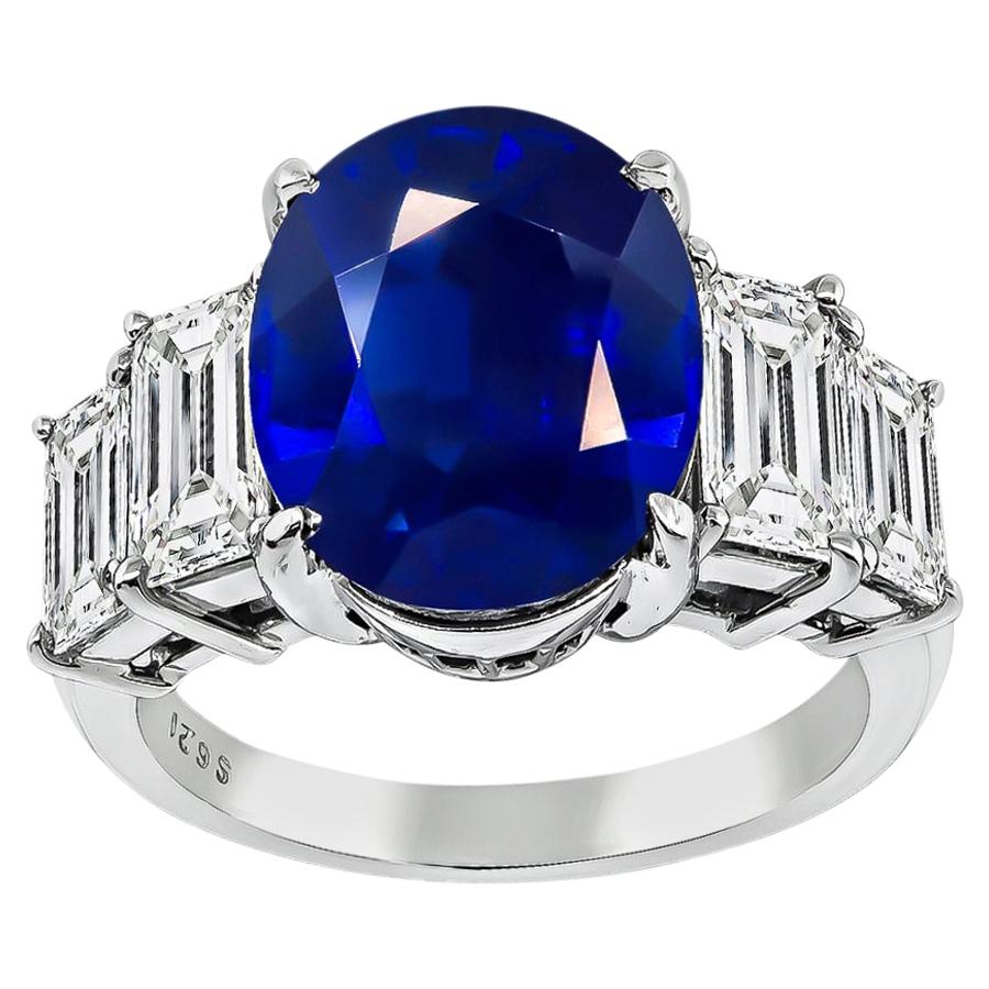 GIA Certified 6.21 Carat Sapphire Diamond Engagement Ring