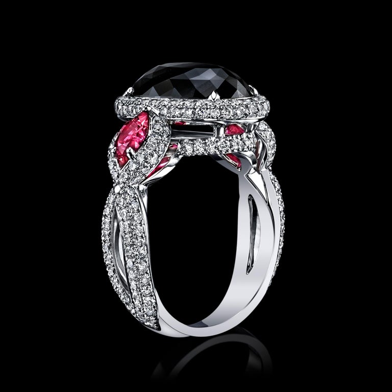 GIA Certified 6.21 Carat Oval Fancy Black Diamond with 2 Rubies For ...