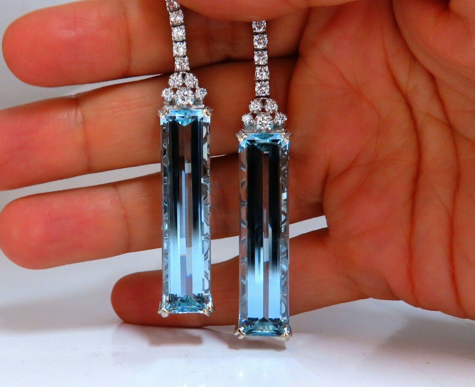 GIA Certified 62.22Ct Natural Aquamarine Diamonds Dangle Earrings 18Kt Platinum In New Condition For Sale In New York, NY