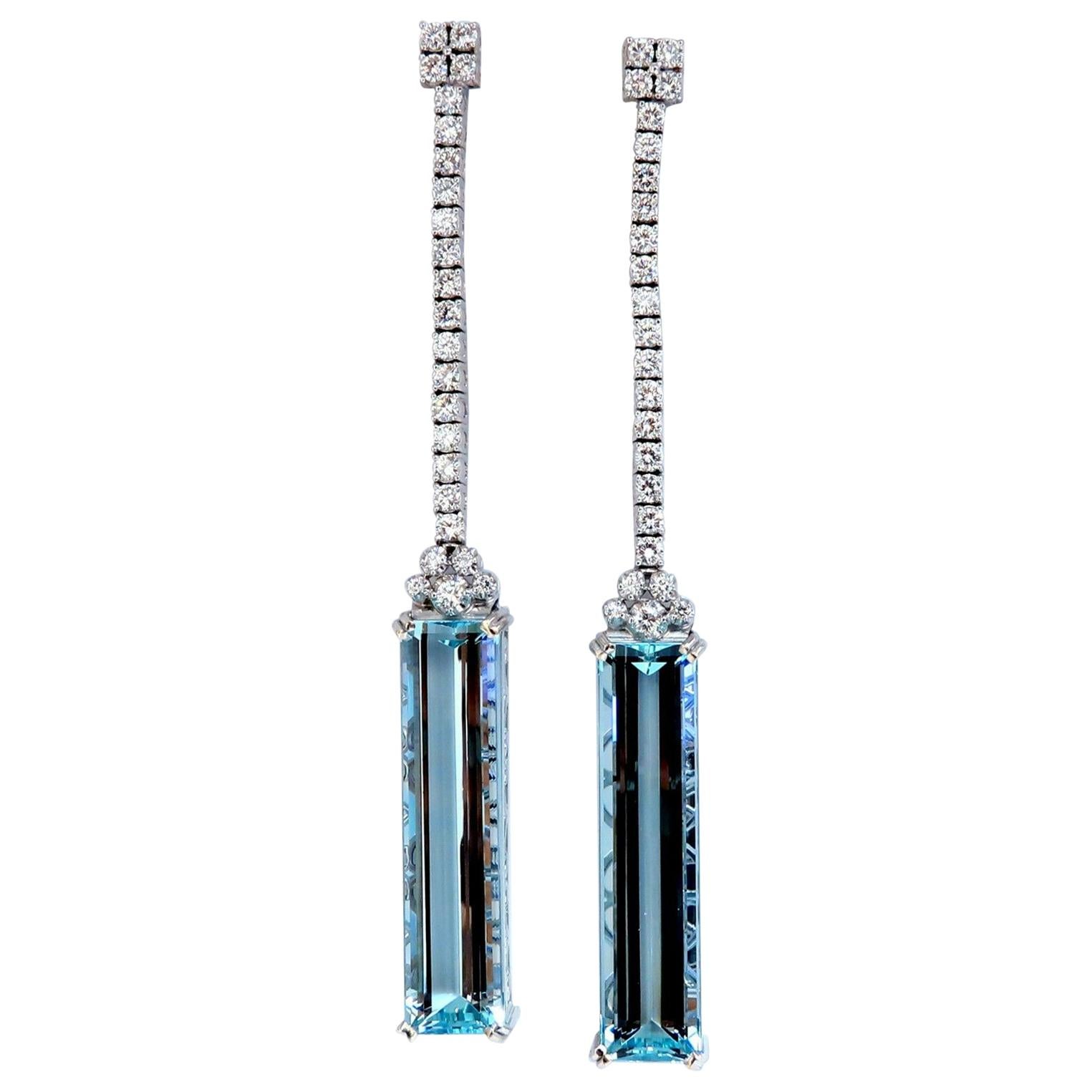 GIA Certified 62.22Ct Natural Aquamarine Diamonds Dangle Earrings 18Kt Platinum For Sale