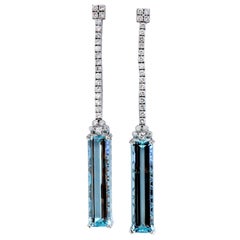 Pendants d'oreilles en platine 18 carats avec aigue-marine naturelle certifiée GIA de 62,22 carats et diamants