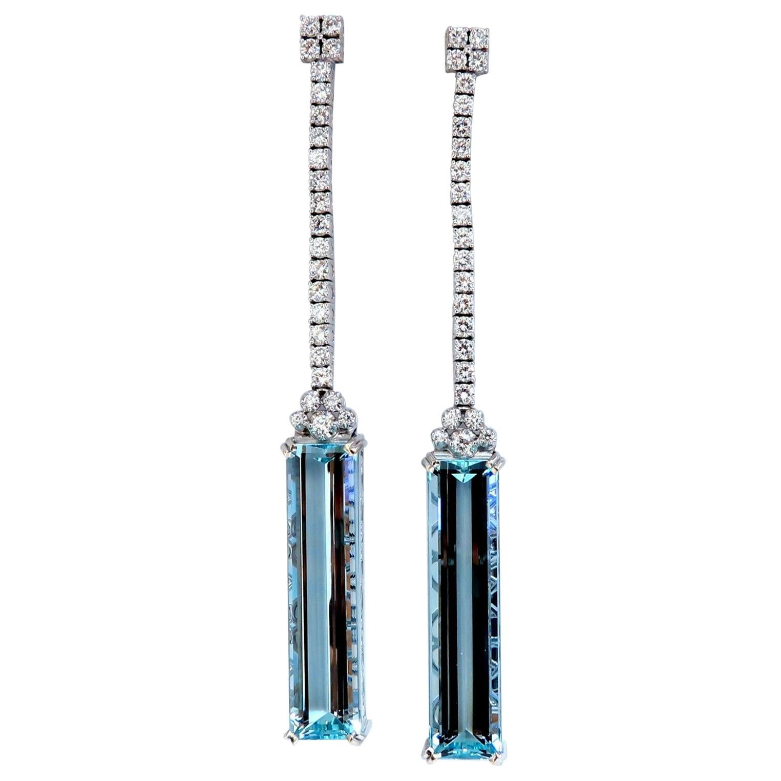 GIA Certified 62.22Ct Natural Aquamarine Diamonds Dangle Earrings 18Kt Platinum*