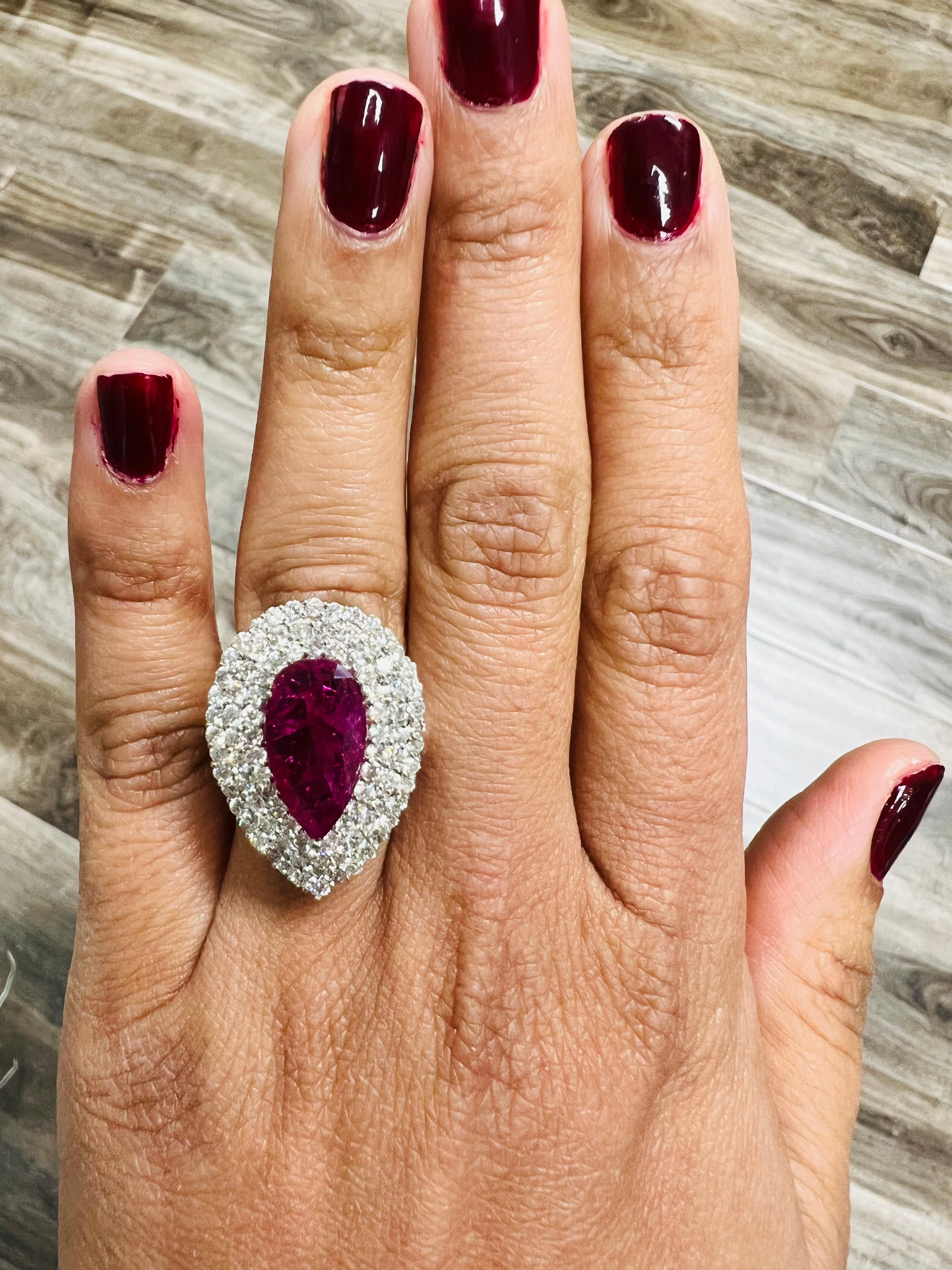 Contemporary GIA Certified 6.23 Carat Ruby Diamond White Gold Cocktail Ring For Sale