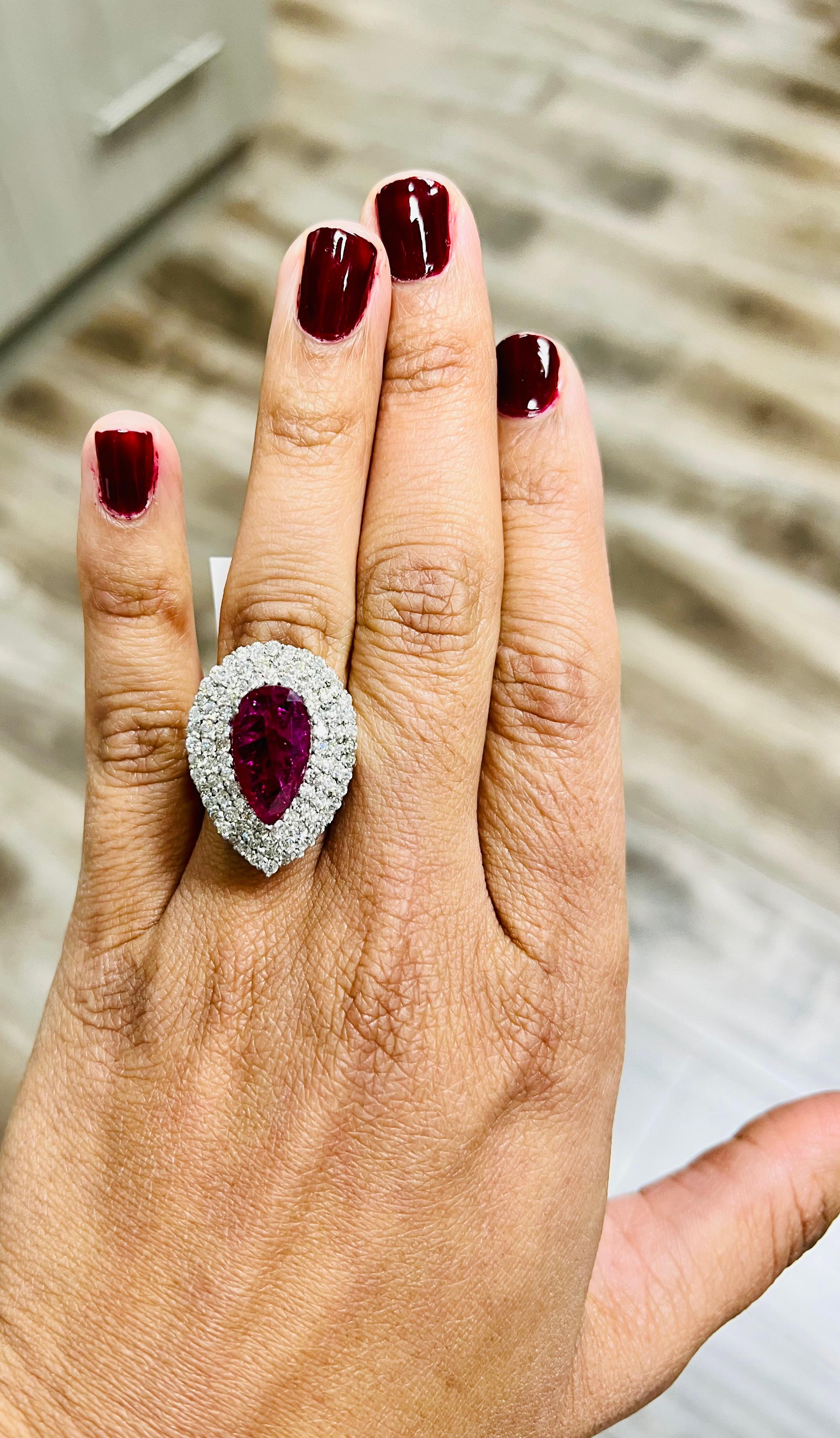 Pear Cut GIA Certified 6.23 Carat Ruby Diamond White Gold Cocktail Ring For Sale