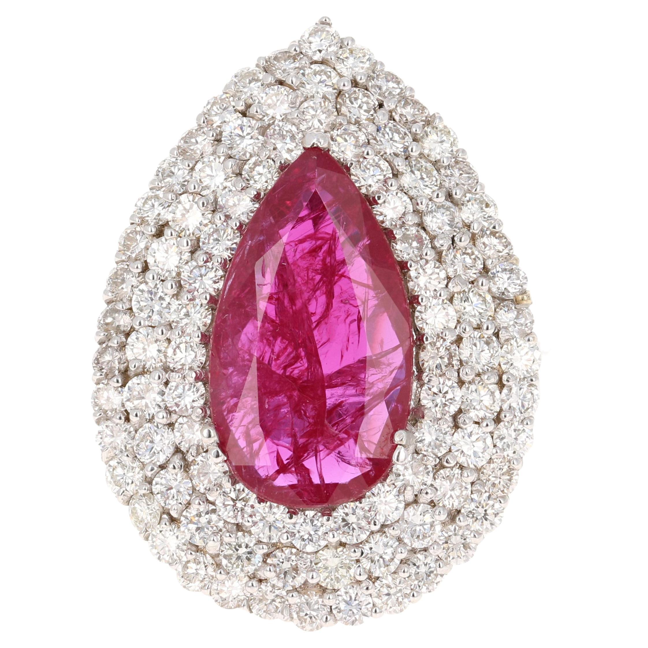 GIA Certified 6.23 Carat Ruby Diamond White Gold Cocktail Ring For Sale