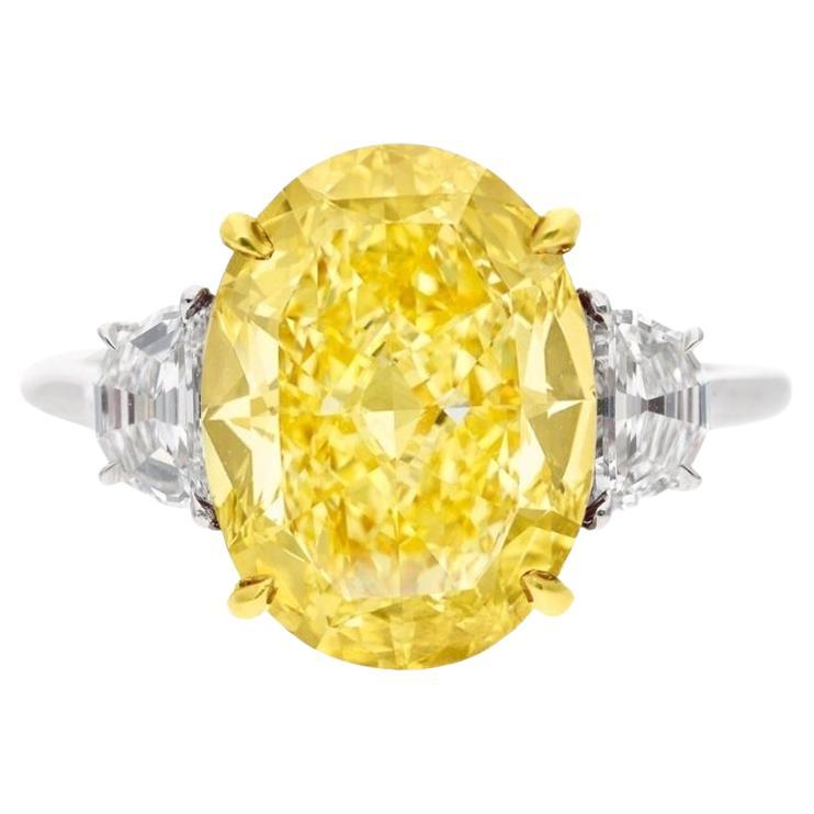 GIA Certified 5 Carat Fancy Yellow Diamond Engagement Platinum Ring